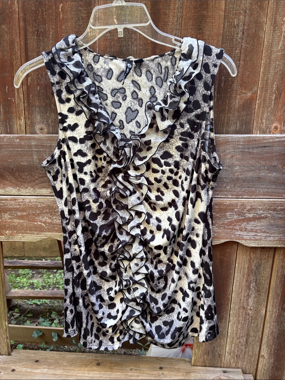 Milano Black & Cream Leopard Ruffle Front Sleeveless Camisole
